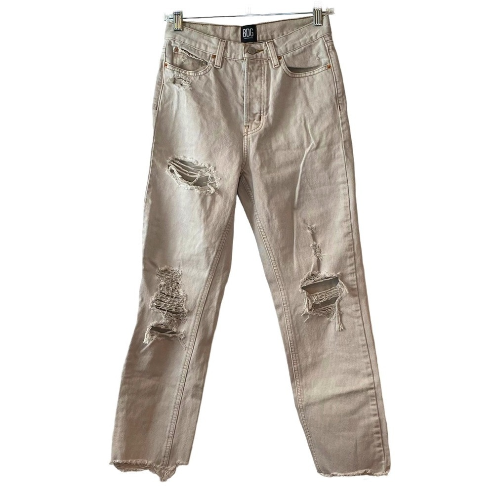 BDG Urban Outfitters Beige Distressed High Rise Slim Straight Jeans 26 - Picture 1 of 16